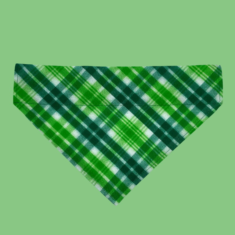 Green & Lime Plaid Over The Collar Dog Bandana