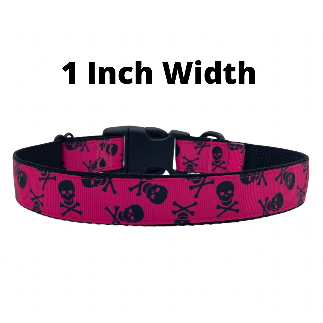 Skull & Crossbones Hot Pink Pirate - Dog Collar