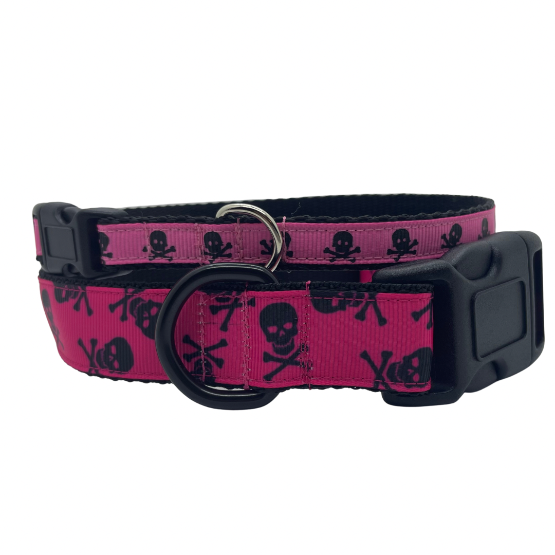Skull & Crossbones Hot Pink Pirate - Dog Collar