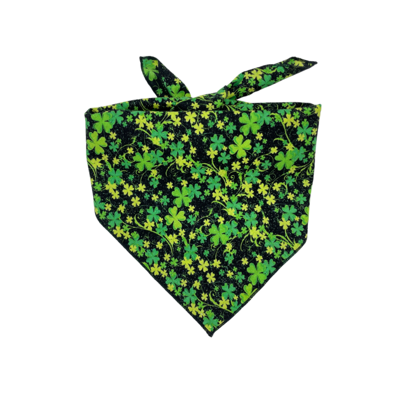 Glittery St Patricks Clovers Tie On Dog Bandana