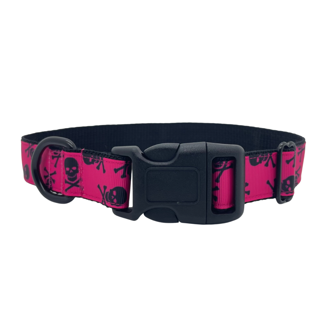 Skull & Crossbones Hot Pink Pirate - Dog Collar