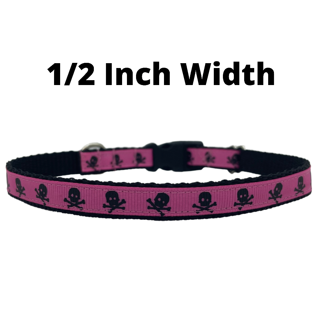 Skull & Crossbones Hot Pink Pirate - Dog Collar