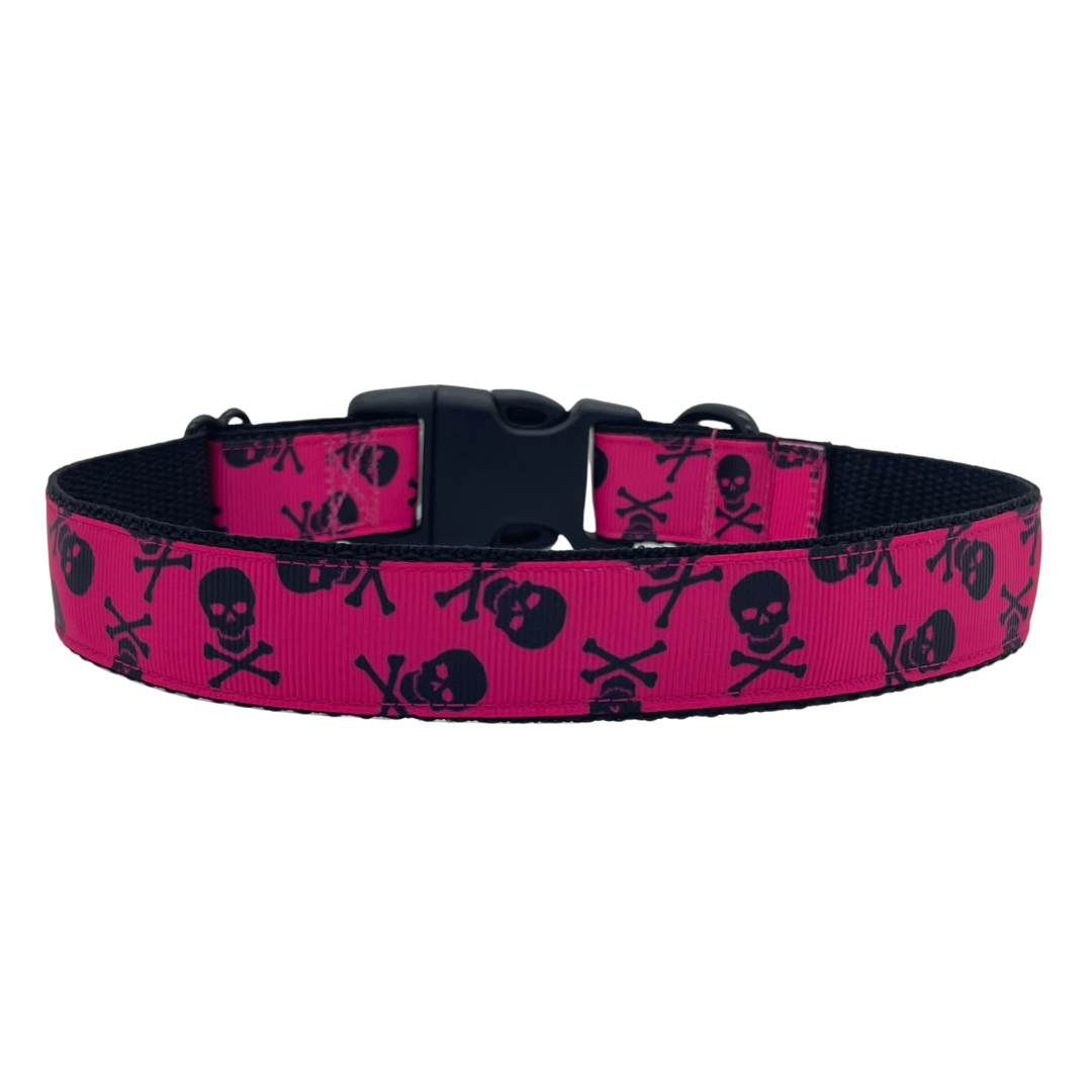 Skull & Crossbones Hot Pink Pirate - Dog Collar