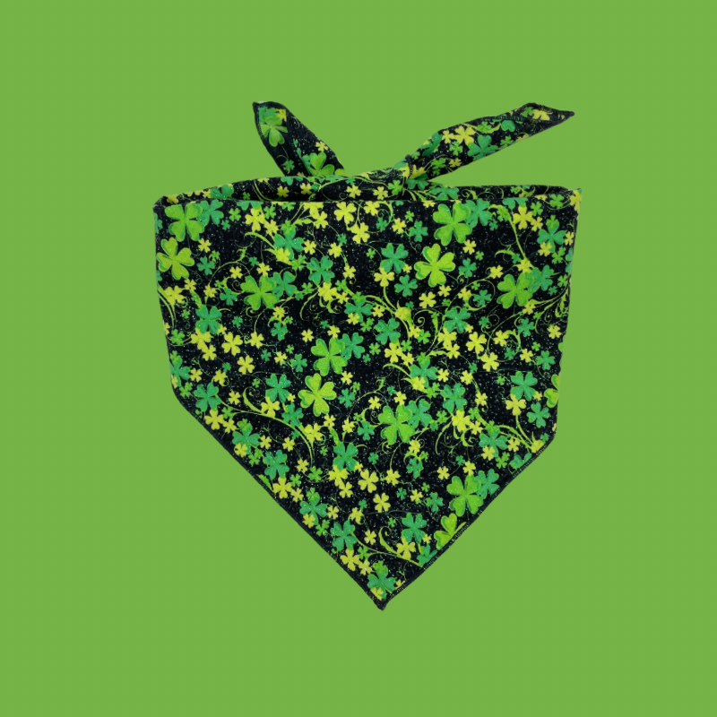 Glittery St Patricks Clovers Tie On Dog Bandana