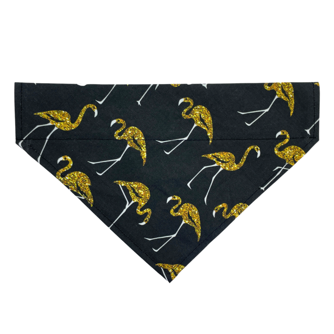 Gold Flamingos On Black - Over The Collar Dog Bandana