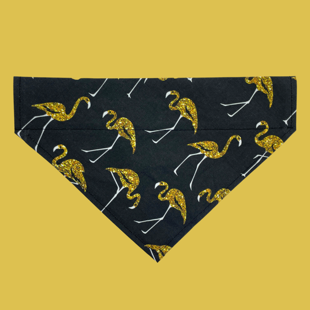 Gold Flamingos On Black - Over The Collar Dog Bandana
