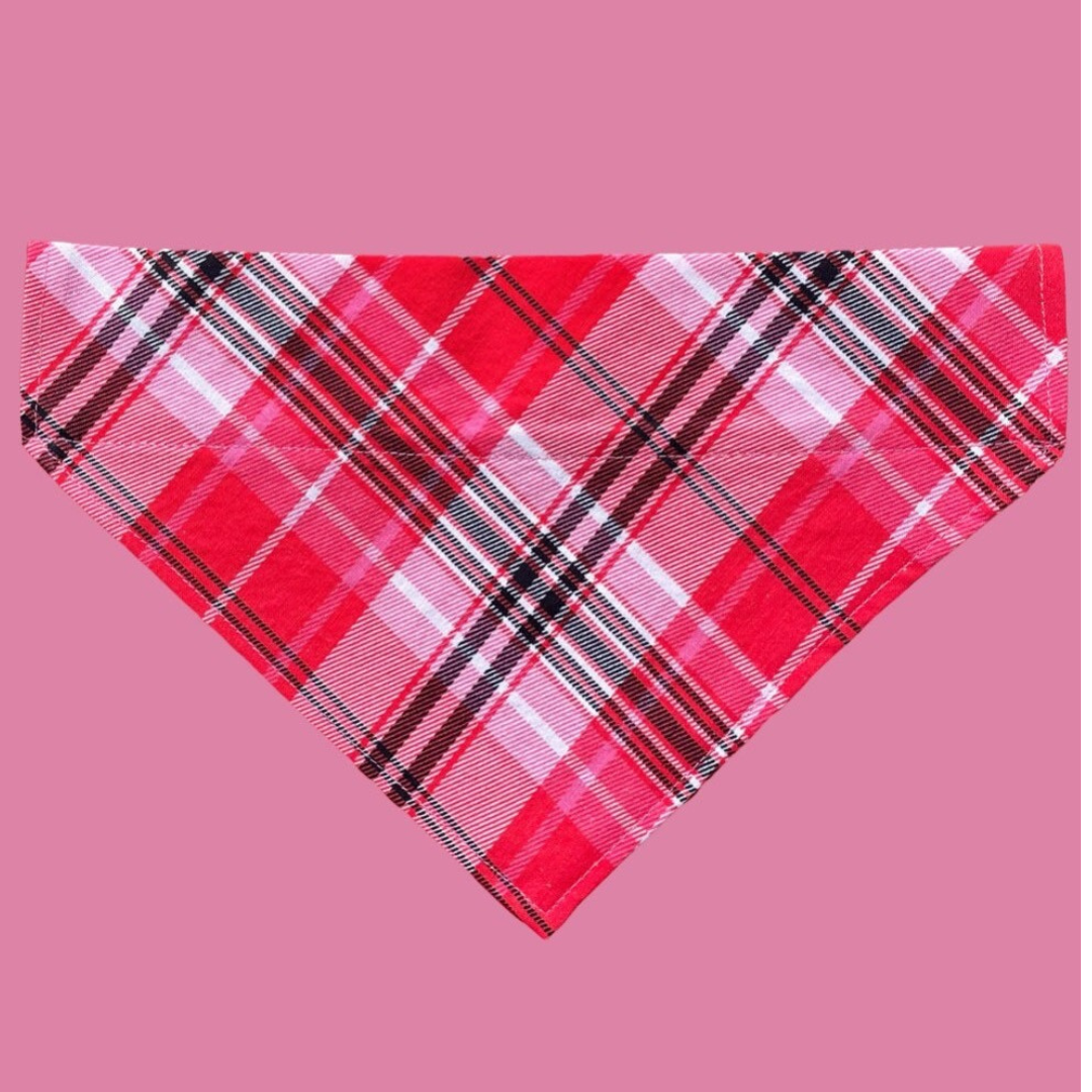 Pink & Red Valentines Plaid Over The Collar Dog Bandana
