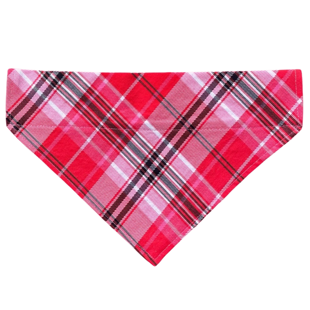 Pink & Red Valentines Plaid Over The Collar Dog Bandana