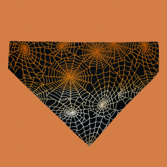 Orange & Silver Spider Webs Over The Collar Dog Bandana