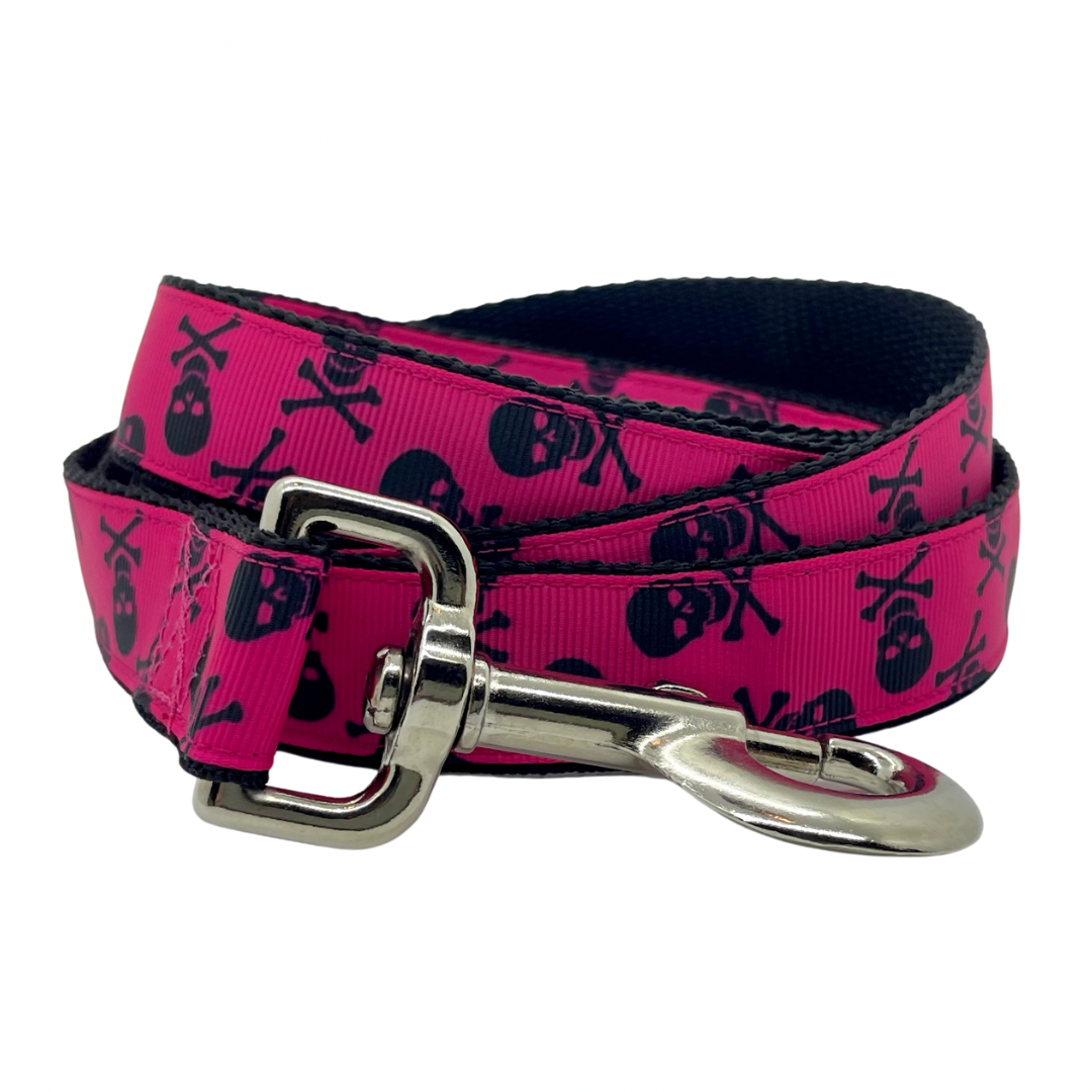 Skull & Crossbones Hot Pink Pirate - Dog Leash